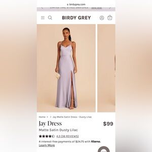 Birdy Grey Dusty Lilac Matte Satin Dress